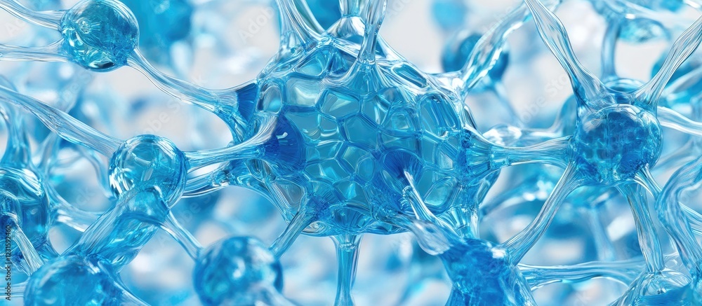 Poster Intricate icy blue microchip connections create a high tech concept featuring transparent nodes intertwined against a soft white background.