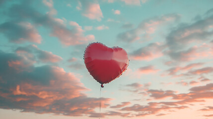 Fototapeta premium A vibrant heart-shaped balloon floats against a colorful sunset sky.