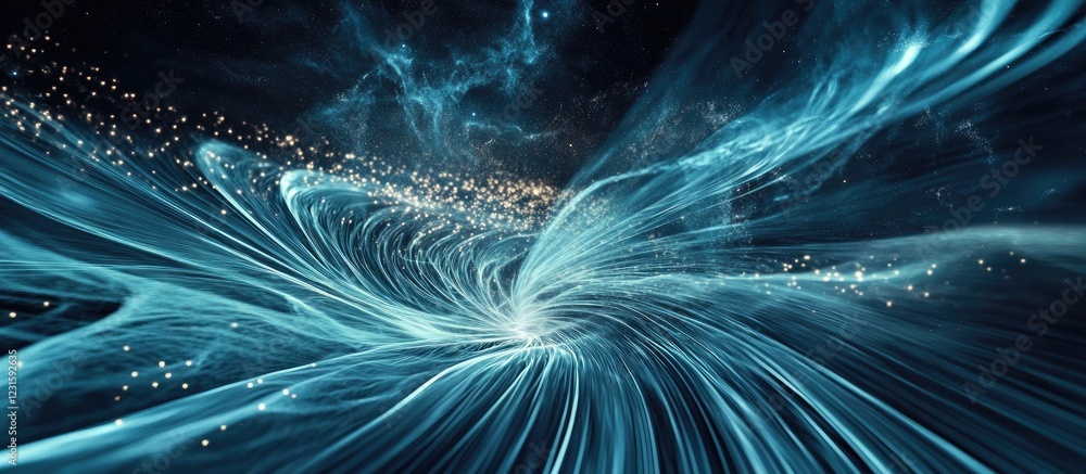 Aufkleber Swirling blue and white light trails create a mesmerizing abstract cosmic scene against a dark background, evoking depth and motion in the night sky.