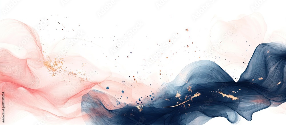 Aufkleber elegant abstract ink art background with flowing rose gold and navy blue swirls on a soft white back