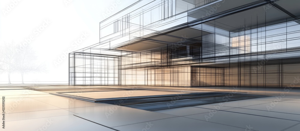 Poster modern architectural design showcasing sleek transparent structures in a minimalist environment with