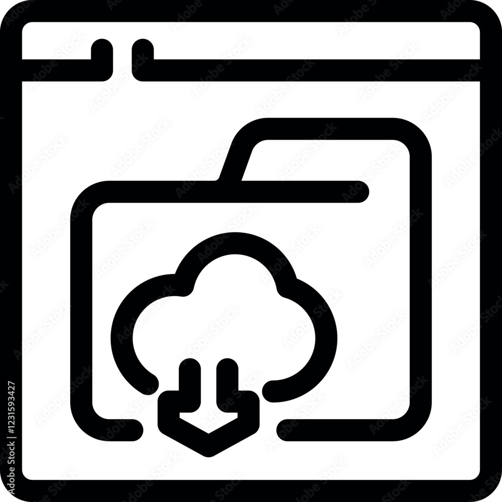 Poster cloud download, folder with files downloading from cloud storage to computer via web browser, simple