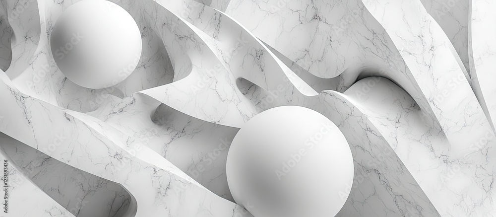 Aufkleber abstract marble texture artwork featuring smooth white spheres on elegant flowing surfaces in a mono
