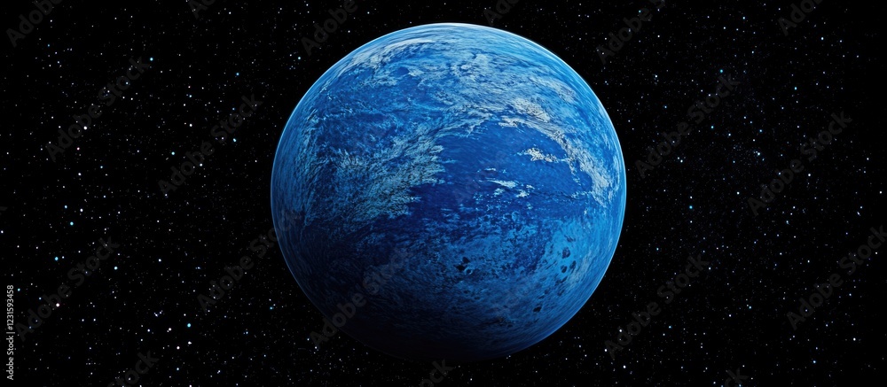 Poster vibrant blue planet in the cosmos against a black background symbolizing cosmic travel with wispy cl