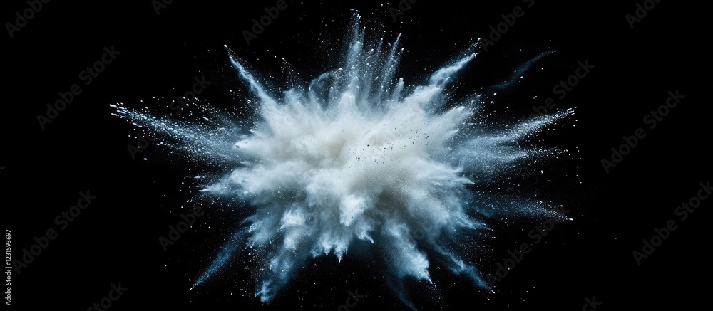 Aufkleber Vibrant blue and white abstract powder explosion against a black background showcasing dynamic movement and rich color contrast.