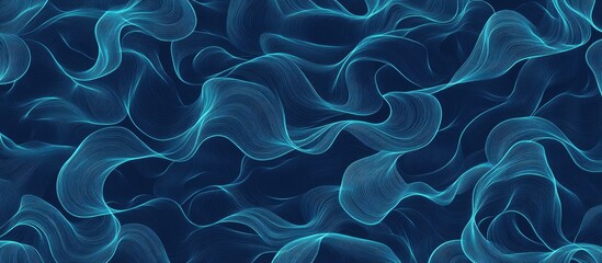 Obraz premium Luminous light blue lines create a captivating seamless pattern against a dark blue backdrop with fluid wave-like movement and depth.
