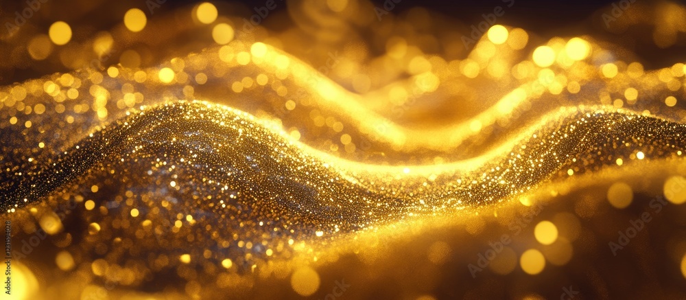 Leinwandbilder golden shimmering waves with soft curves and bokeh effect, featuring rich gold tones and warm yellow