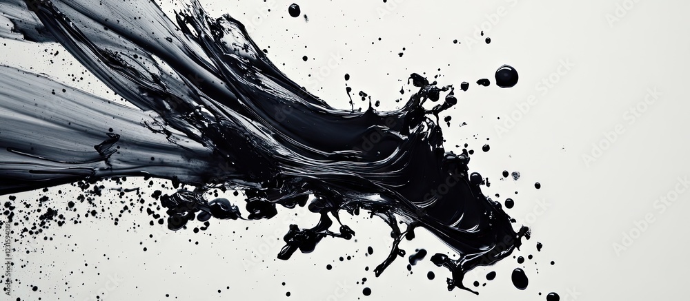 Aufkleber Dynamic black ink splatters on a creamy white background showcasing artistic creativity with fluid motion and striking contrast in a modern composition
