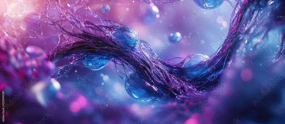 Aufkleber abstract colorful fluid composition featuring vibrant purple and blue hues with glowing bubbles and 
