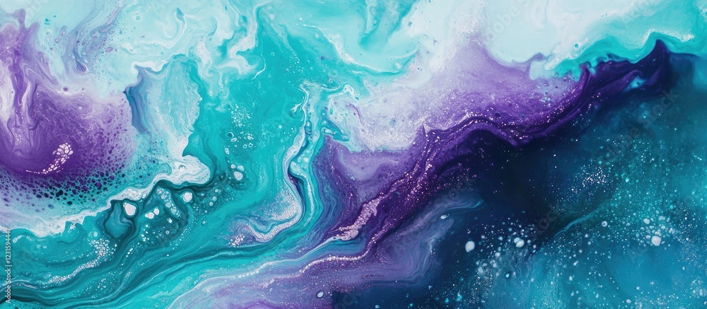 Aufkleber vibrant turquoise and deep purple swirls with subtle white highlights create an abstract aqueous vap