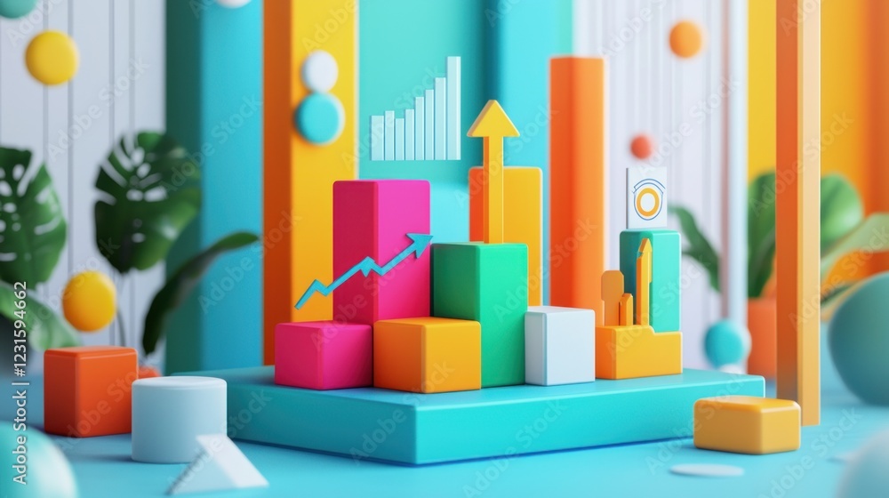 Poster abstract 3d colorful blocks representing growth and progress