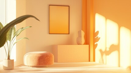 Sunlit Minimalist Interior Design:  Orange Hues and Tranquil Ambiance
