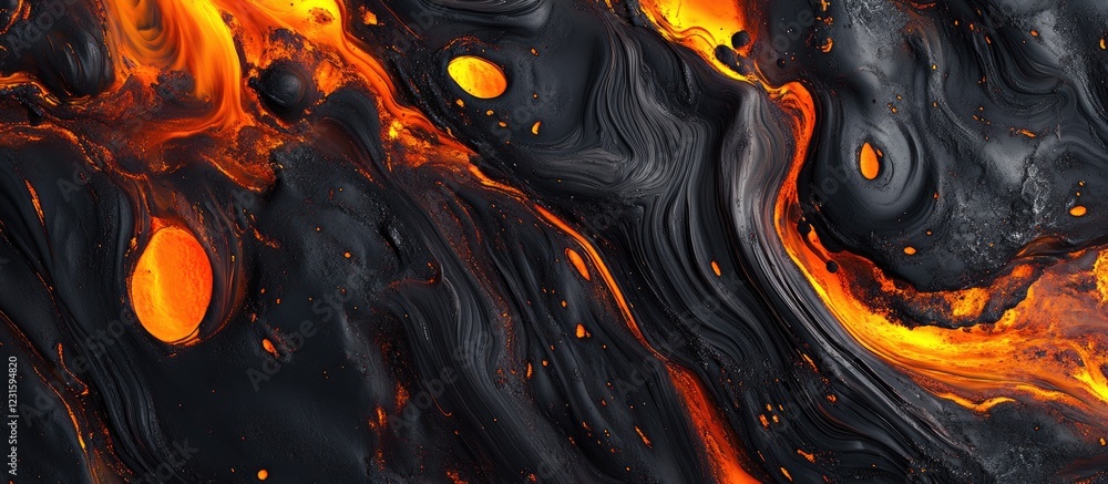 Aufkleber Dynamic kaleidoscope of black, dark red, and fiery orange textures with swirling flame patterns and glowing elements creating a vibrant background