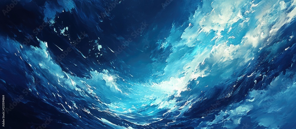 Aufkleber deep blue water with dynamic waves in a serene underwater scene featuring soft light reflections and
