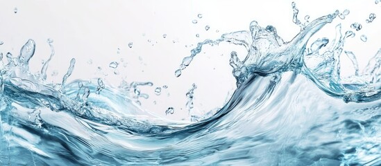 Splash of clear water droplets crystallizing against a light background with vibrant turquoise hues symbolizing purity and freshness in nature