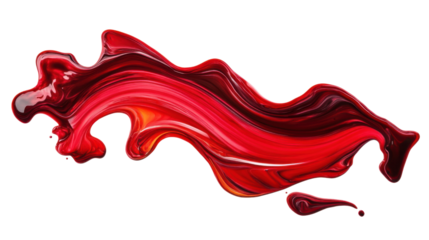 Wavy stroke of red nail polish on transparent background