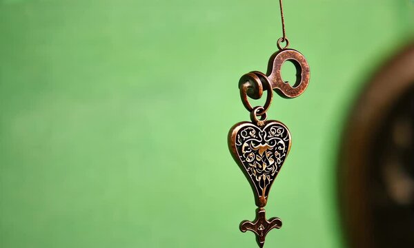 Antique Key Heart Charm Green Background