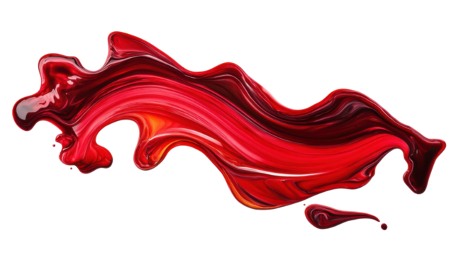 Wavy stroke of red nail polish on transparent background