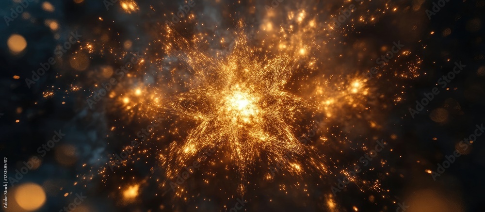 Poster golden fireworks burst against a dark backdrop creating a festive ambiance for the new year celebrat