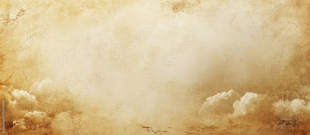 Poster grungy beige and pale yellow textured background with soft clouds positioned in the lower third, ide