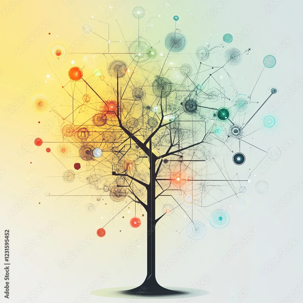 Poster a tree with many branches and leaves. the branches are connected to each other and to the leaves