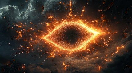 Fiery Celestial Eye in a Stormy Landscape