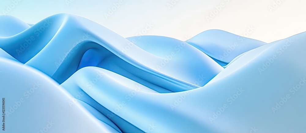 Poster abstract wave-like forms in soft blue and white hues create a modern serene background with smooth g