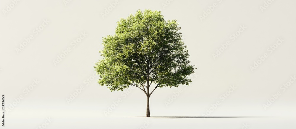 Aufkleber lone tall tree with bright green leaves centered against a soft light background in a stunning verti