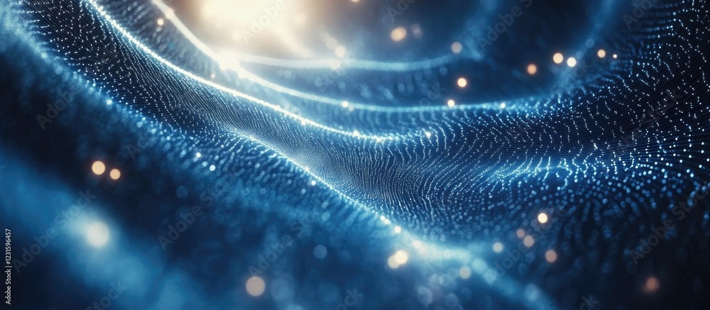 Leinwandbilder abstract blue waves with glowing particles flowing in a digital landscape creating a sense of depth 