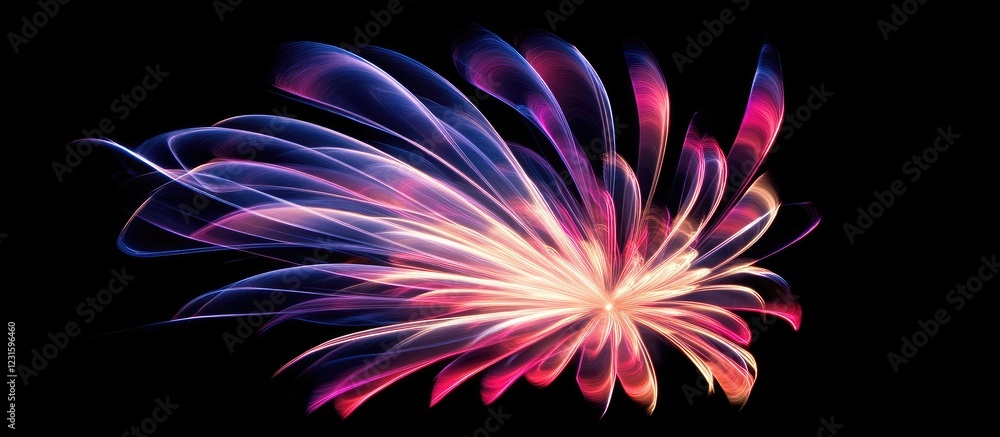 Poster vibrant abstract fireworks in shades of pink and blue create an enchanting display against a black b