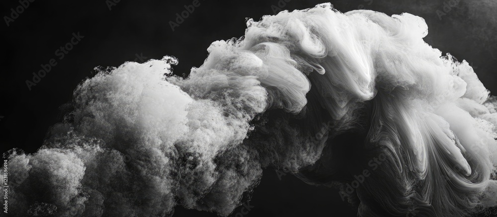 Leinwandbilder dramatic thick white smoke curls against a deep black background creating a captivating and intrigui