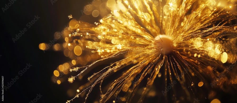 Poster golden fireworks burst against a dark background creating a magical festive aura with scattered gold