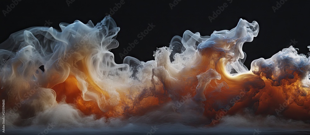 Leinwandbilder thick orange and white smoke curls elegantly against a dark background, creating a dramatic abstract