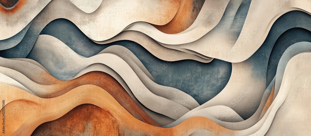 Aufkleber abstract wavy patterns in earthy tones of brown and cream contrast against a soft blue background cr