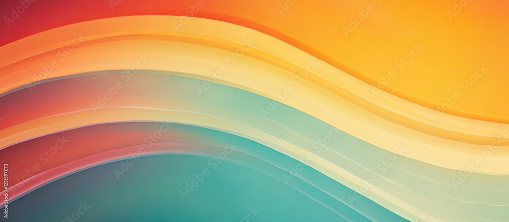 Poster Vintage gradient banner with warm orange and teal waves creating a smooth retro design ideal for text placement and showcasing unique charm.