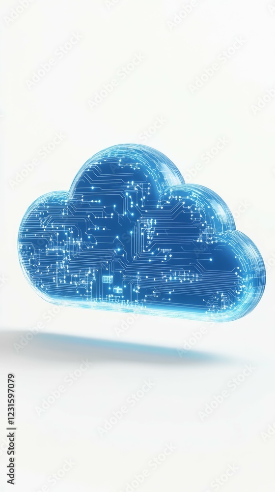 Poster futuristic cloud computing graphic represents digital data and virtual technology