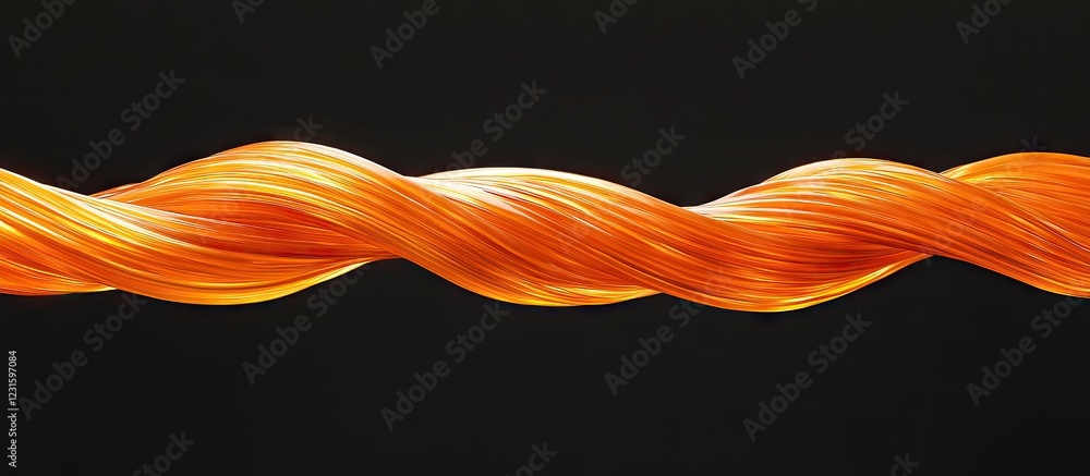 Poster vibrant orange twisted rope with glossy texture against a dark background creating a striking contra
