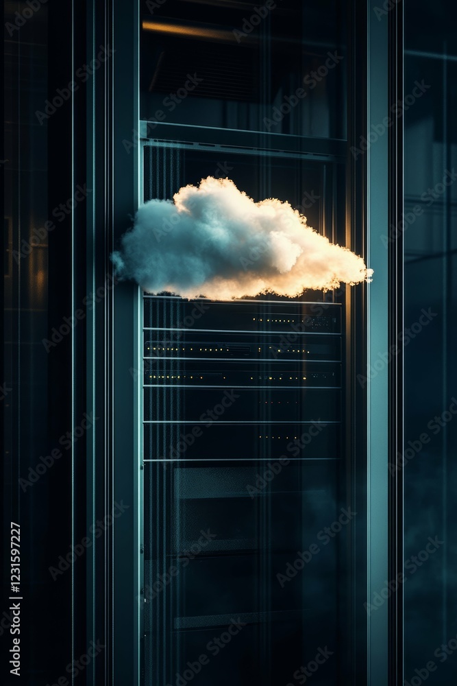 Poster abstract concept of cloud technology and data storage in modern server environment