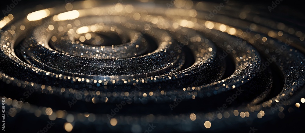 Fototapete captivating overlapping glittering circles in gold and silver shades on a dark backdrop create a mes