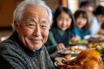 Heartwarming Family Dinner with Elderly Man and Children