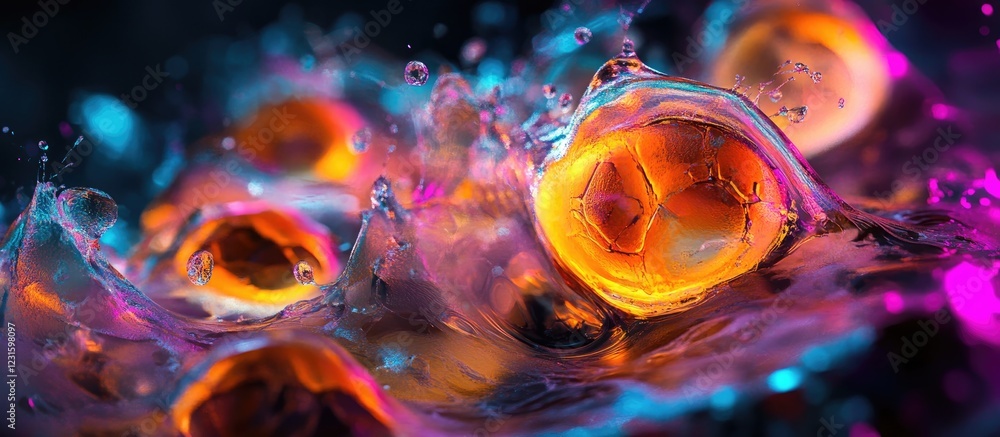 Aufkleber mesmerizing futuristic fluid swirls in vibrant orange and purple tones with striking glowing element