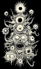 Horror Eyes Monster Ink Drawing  Dark Fantasy Art