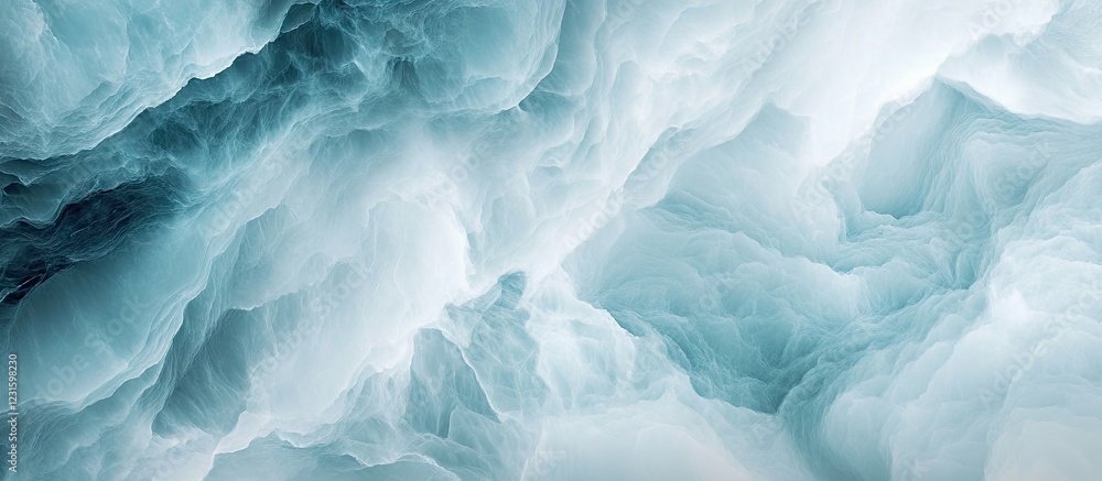 Poster abstract fluid texture in soft shades of turquoise and white, creating a smooth and airy composition