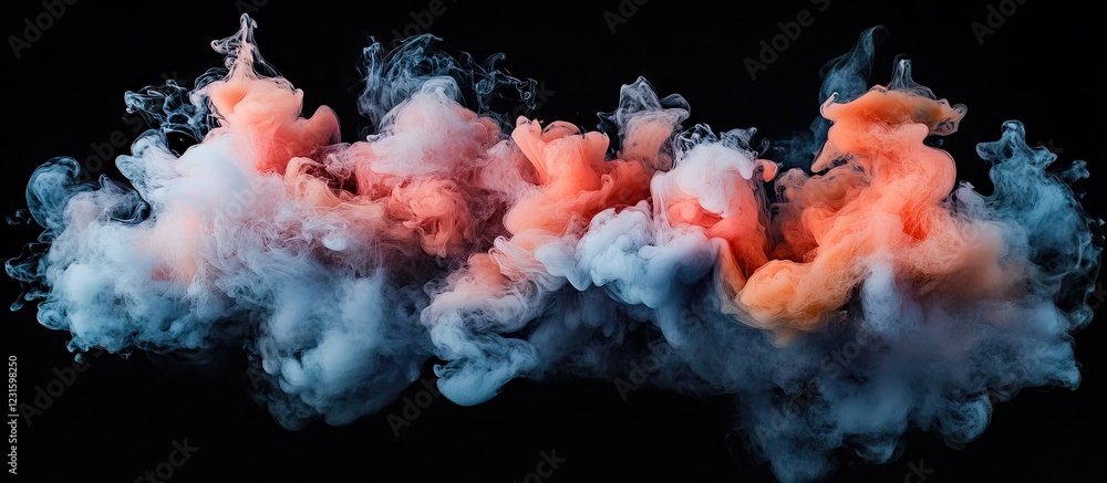 Aufkleber vibrant coral smoke swirls elegantly against a deep black backdrop with shades of orange and blue cr