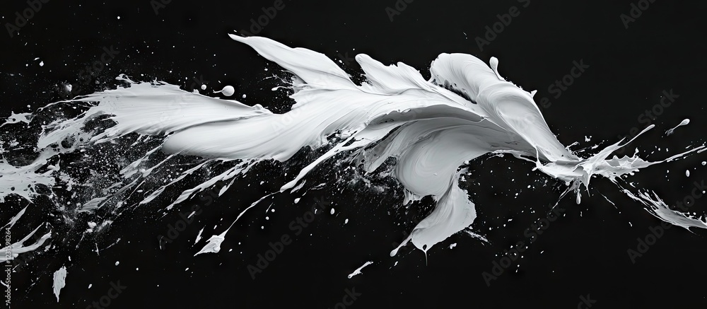 Aufkleber dynamic splash of white paint against a deep black background with fluid motion, creating an artisti