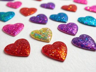 Fototapeta premium Holographic Glitter Hearts Background - Romantic AI Art