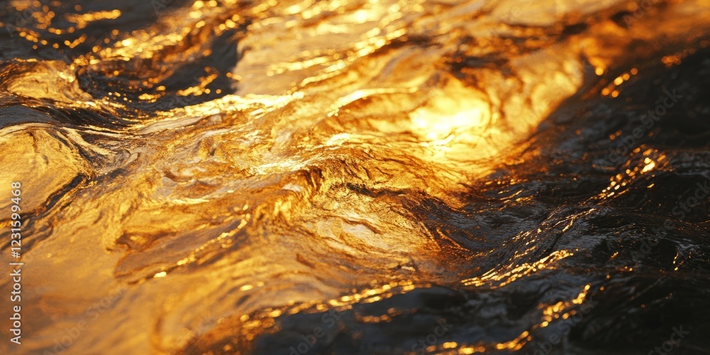 Poster close-up of sunlight reflecting on water, creating a golden abstract pattern with ripples.