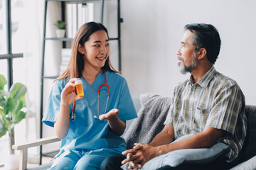 Female doctor discusses medication with patient
