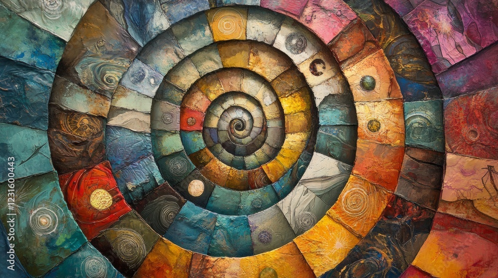Poster this eye-catching spiral artwork features vibrant colors and intricate patterns, creating an engagin