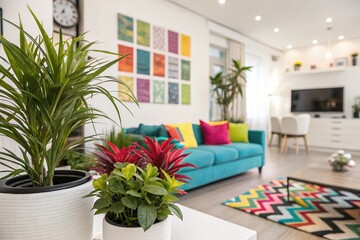 Naklejka premium Modern Living Room Interior Design - Blurred Ambiance